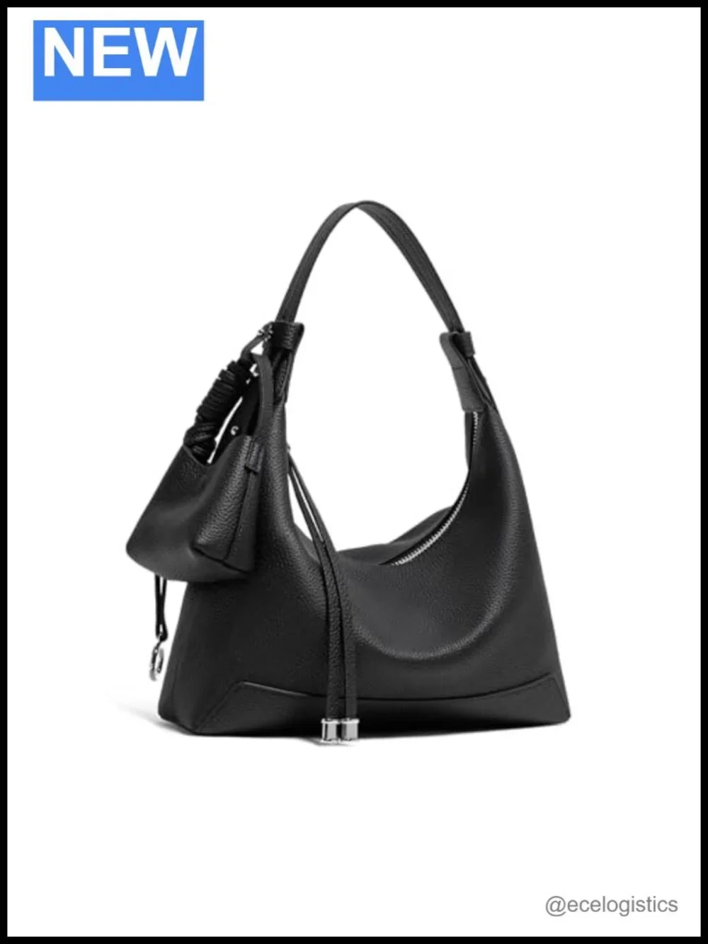 Genuine Leather Women's Slouchy Crescent Hobo Shoulder Bag w/ Mini Pouch